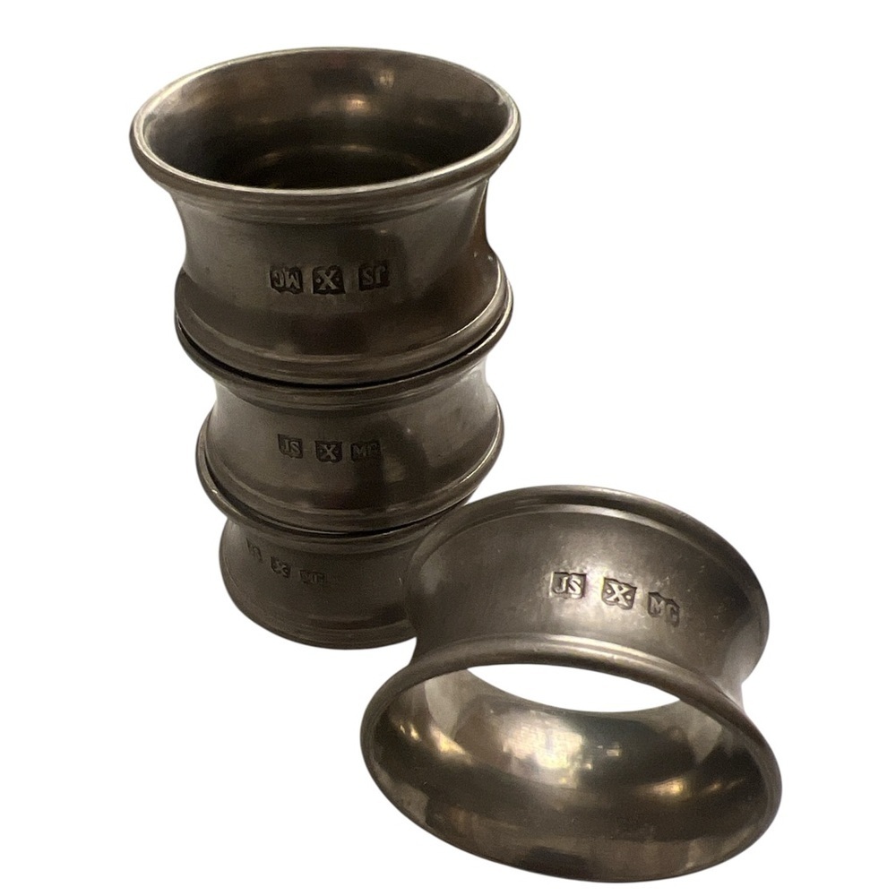 Set of 4 vintage pewter napkin rings made by John Somers